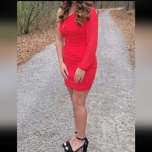 Chic One-Shoulder Red Dress